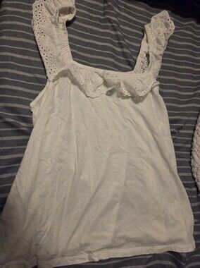 Loft Women’s White Eyelet Strap Tank Top Size MP